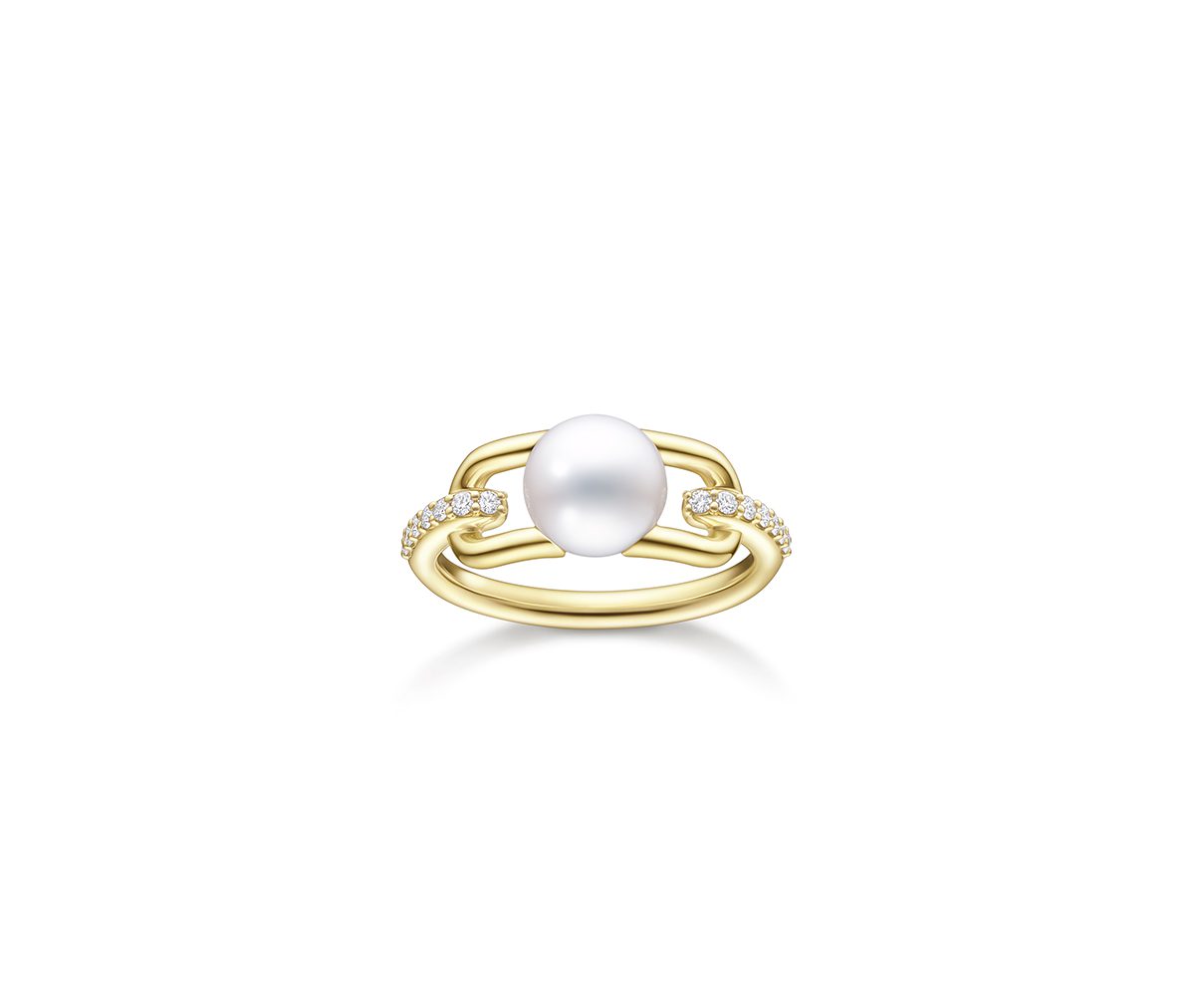 A gold ring with a pearl in the centre
