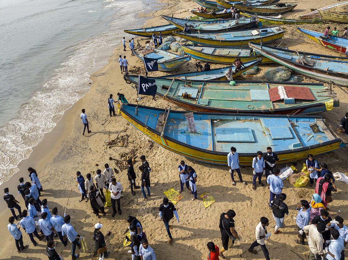 Colourful boats on a beach