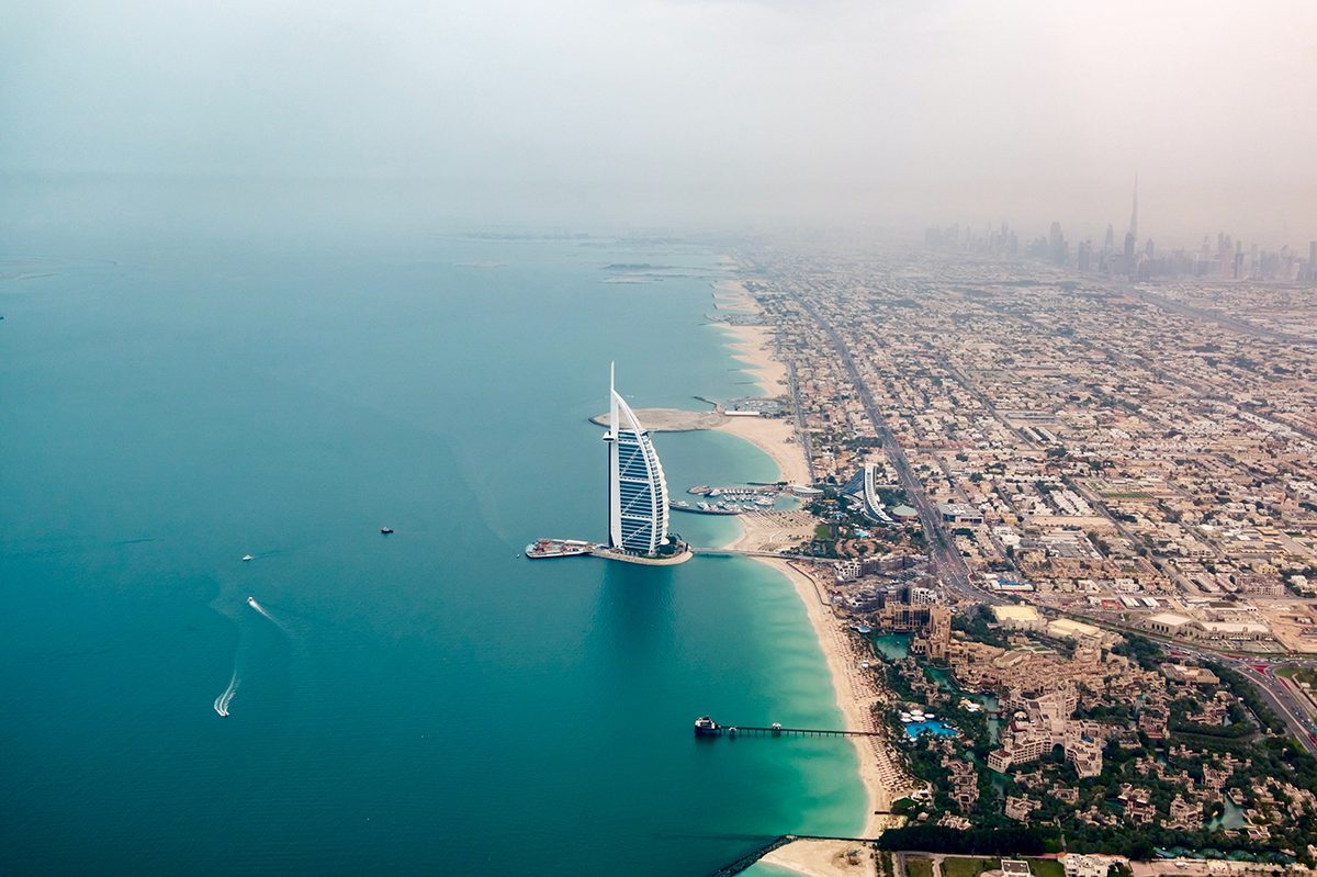 Dubai and the sea from an aerial view