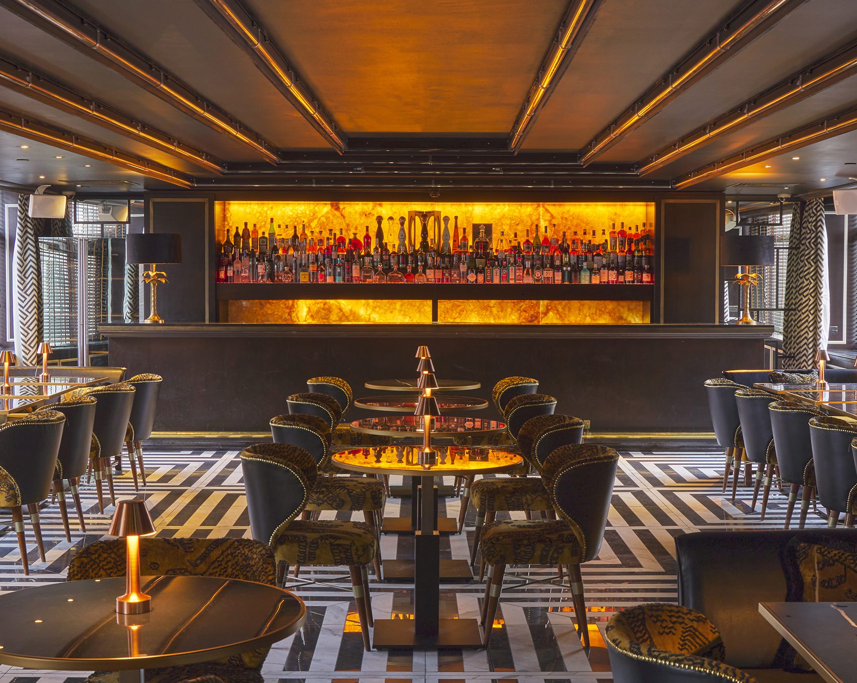 restaurant with bar and bottles